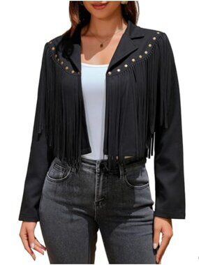 Faux Suede Fringe Cropped Motorcycle Jacket